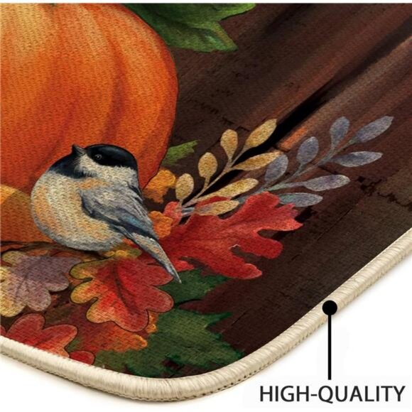 Fall Pumpkin Front Door Mat Indoor Outdoor Entrance 17x29, Autumn Maple Leaves - Picture 6 of 7